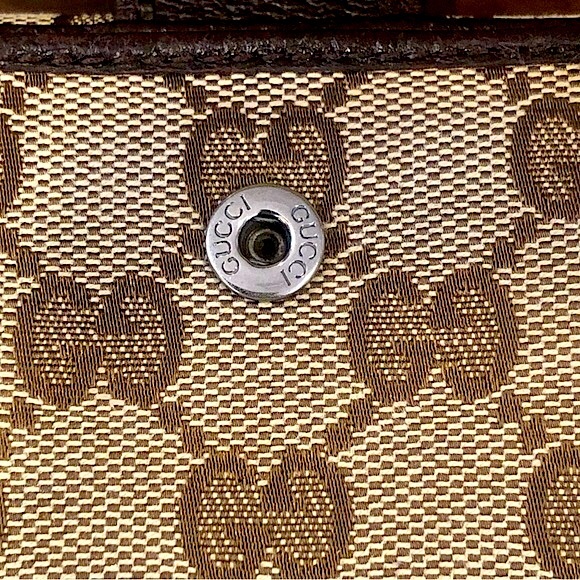 GUCCI GG Web Brown Leather and Tan Canvas Monogram Trifold Wallet Authentic - Picture 10 of 17